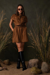 DOUBLE POCKET MINI DRESS - BROWN