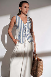 STRIPED WAIST COAT - BLUE