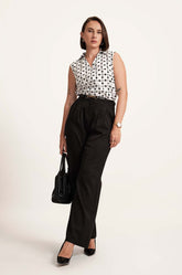 Sleeveless Cut Away Top - WHITE PRINTED