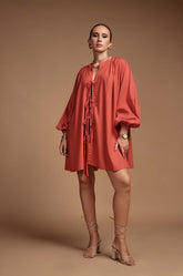 Balloon Sleeve Mini Dress With Short