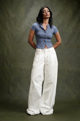 SHORT SLEEVE BUTTON FRONT TOP - BLUE