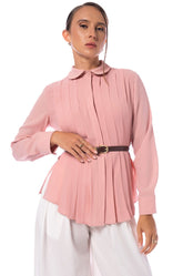 PLEATED LONG SLEEVE TOP - PINK