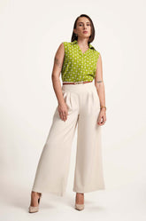 Sleeveless Cut Away Top - GREEN PRINTED