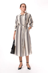 TIE-BELT MIDI SHIRT DRESS