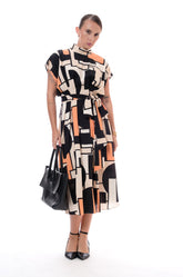 CINCHED WAIST PRINTED DRESS