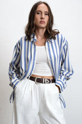 STRIPED OVERSIZED SHIRT - BLUE & WHITE STRIPE