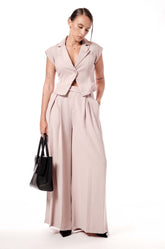 PLEATED FLARED PANTS - BEIGE