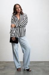 STRIPED OVERSIZED SHIRT - BLACK & WHITE STRIPE
