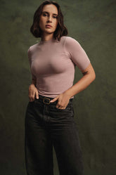 HIGH NECK T-SHIRT - BLUSH PINK