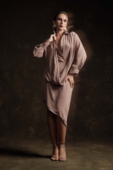 A-SYMMETRIC DRAPED DETAILED DRESS