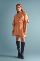 Kimono Sleeve Wraparound Dress Orange