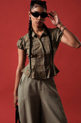 CHECKED PUFF SLEEVE TOP