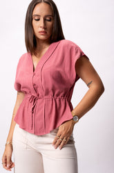 PLACKET DETAILED TOP - PINK