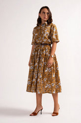 ELASTIC WAIST MIDI SKIRT - MUSTARD