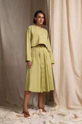 Midi Skirt With Belt LIGHT GREEN