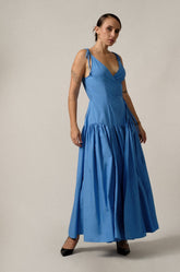 TIE-UP STRAP WRAPPED MAXI DRESS - BLUE