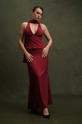 LOW WAISTED MAXI SKIRT - RED