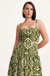 Smocked Back Crop Top - GREEN PRINTED