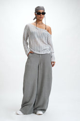 LONG SLEEVE OFF SHOULDER TOP - LIGHT GREY