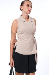 SOFT TAILORED SLEEVELESS WRAP TOP