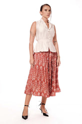 PLEATED PRINTED MIDI SKIRT - ORANGE