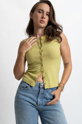 BUTTON UP SLEEVELESS VEST - GREEN
