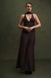 LOW WAISTED MAXI SKIRT - BROWN