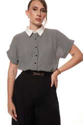 Contrast Collar Gingham Top