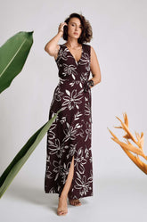 Sleeveless Wraparound Dress Maroon