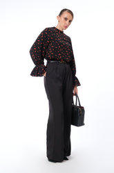 BOW-NECK TIE BLOUSE - BLACK FLORAL