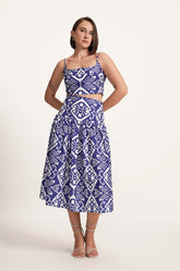 Printed Midi Skirt - BLUE PRINTED
