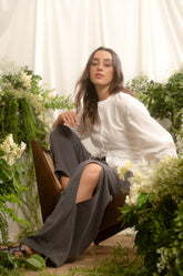 SLIT OPEN BARREL PANTS - GREY