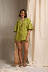 Lapel Collared Tie Up Top