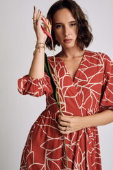 Floral Wraparound Dress Orange