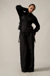 ADJUSTABLE WAIST LINEN PANT - BLACK