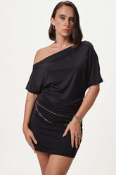 A-SYMMETRIC OFF SHOULDER DRESS