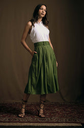 Front Slit Midi Skirt- Green