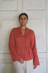 PINTUK DETAIL TUNIC TOP - ORANGE
