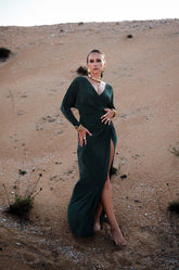 BAT WING SLEEVE MAXI DRESS - GREEN