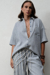 SHORT SLEEVE OVERSIZED SHIRT - BLUE STRIPE
