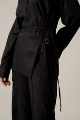 LINEN OVERLAY SKIRT - BLACK