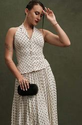 CINCHED WAIST SLEEVELESS TOP - BEIGE