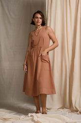 Pocket Detailed Midi Dress BROWN