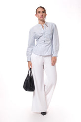 V - NECK LONG SLEEVE SHIRT - BLUE