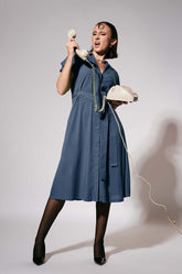 Extended Shoulder Midi Dress Blue