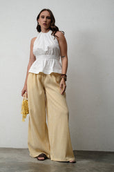 RISE LINEN PANT - YELLOW STRIPE