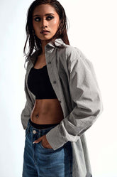 Striped Oversized Shirt - Grey