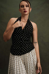 CINCHED WAIST SLEEVELESS TOP - BLACK