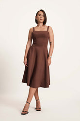 Strappy Midi Dress - BROWN