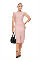 FRONT SLIT MIDI DRESS - PINK
